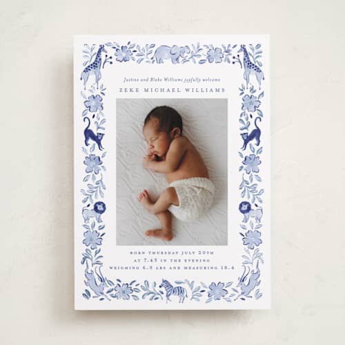 This is a ink foil stamped birth announcements with foil pressed by Sarah Knight called wild one printing on recycled smooth signature in standard