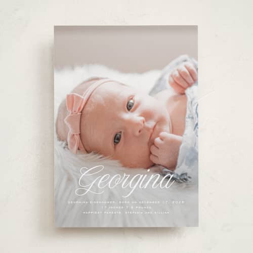 This is a marshmallow birth announcements with standard by chocomocacino called cupcake printing on recycled smooth signature in standard