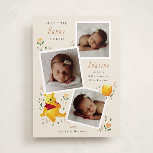 This is a honey birth announcements with standard by Oma N. Ramkhelawan called our little hunny printing on recycled smooth signature in standard