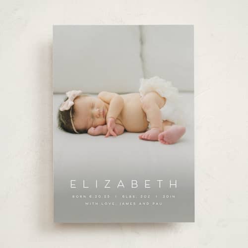 This is a sugar birth announcements with standard by Juneau Designs called sweet love printing on recycled smooth signature in standard
