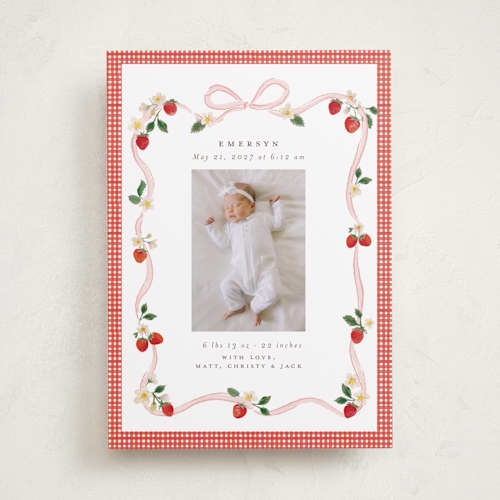 This is a cherry blossom birth announcements with standard by Itsy Belle Studio called fraises de bois printing on recycled smooth signature in standard