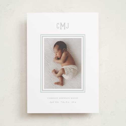 This is a limestone birth announcements with standard by Sara Hicks Malone called preppy baby printing on recycled smooth signature in standard