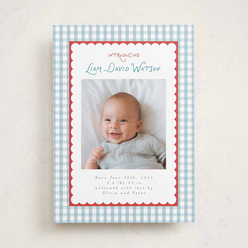 This is a picnic birth announcements with standard by Christy Hy Lee called playful pattern printing on recycled smooth signature in standard