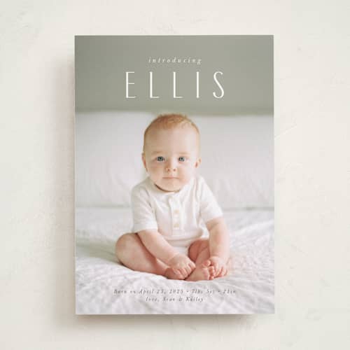 This is a whipped cream birth announcements with standard by Jennifer Wick called in name only printing on recycled smooth signature in standard