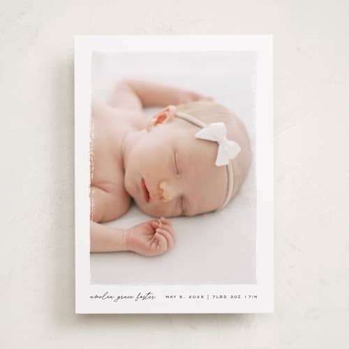 This is a snow birth announcements with standard by Pixel and Hank called edgy printing on recycled smooth signature in standard