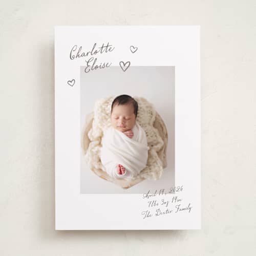This is a sand birth announcements with standard by Pixel and Hank called written printing on recycled smooth signature in standard