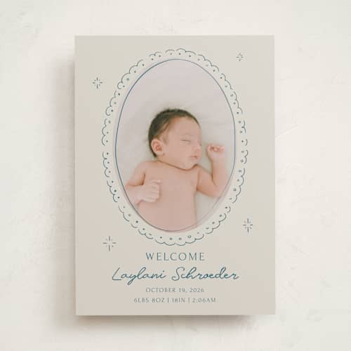 This is a deep pond birth announcements with standard by Zove Ahhh called doodle frame printing on recycled smooth signature in standard