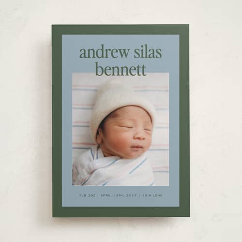 This is a fern birth announcements with standard by Kelly Watkins called classic color printing on recycled smooth signature in standard