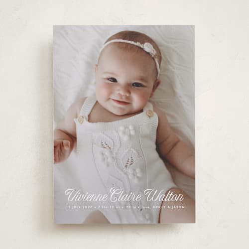 This is a cloud birth announcements with standard by Shirley Lin Schneider called sweet beginning printing on recycled smooth signature in standard
