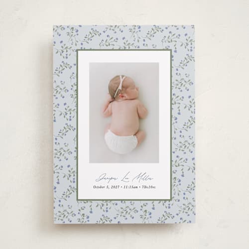 This is a powder birth announcements with standard by Kate Ahn called ditsy floral frame printing on recycled smooth signature in standard