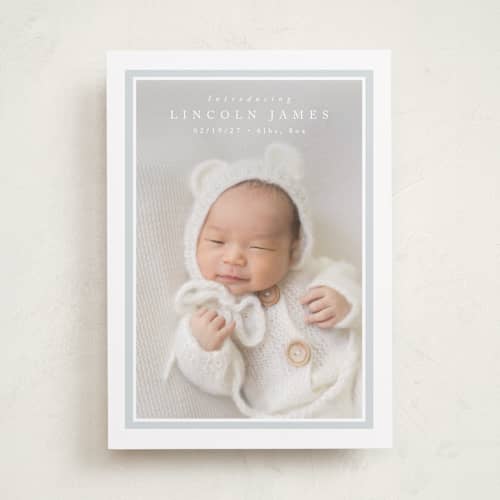 This is a soft sky birth announcements with standard by Olivia Raufman called tailored frame printing on recycled smooth signature in standard