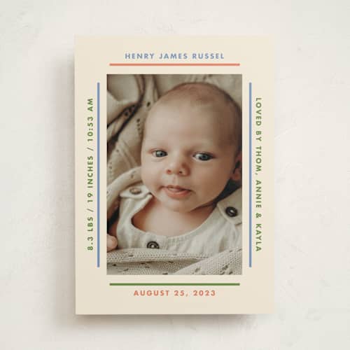 This is a halo birth announcements with standard by Baumbirdy called framework printing on recycled smooth signature in standard