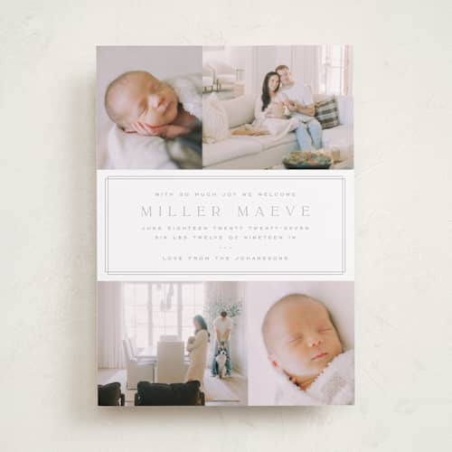 This is a latte birth announcements with standard by Kristie Kern called camden printing on recycled smooth signature in standard