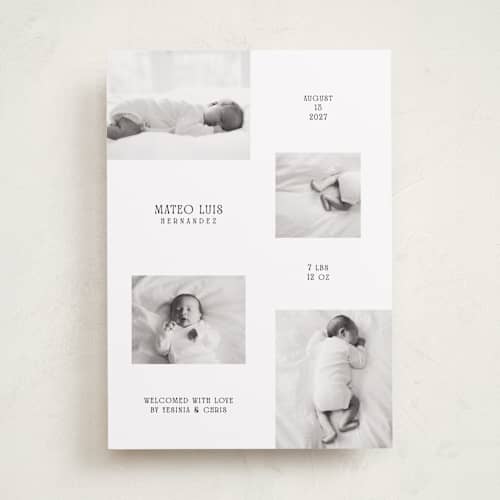 This is a sugar birth announcements with standard by Owl and Toad called keepsake printing on recycled smooth signature in standard