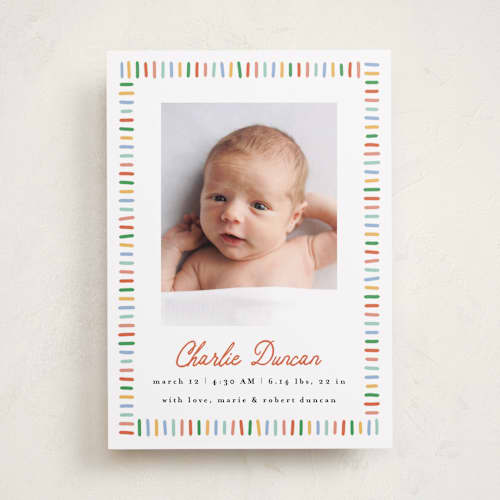 This is a rainbow birth announcements with standard by Maria Alou called coloring book printing on recycled smooth signature in standard