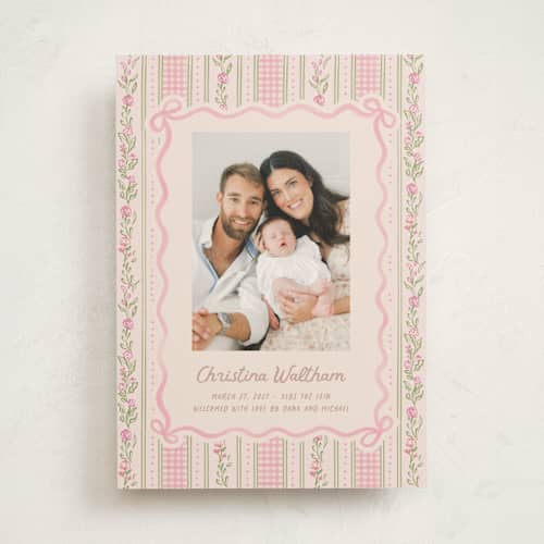 This is a ballet slipper birth announcements with standard by Creo Study called cottagecore wallpaper printing on recycled smooth signature in standard