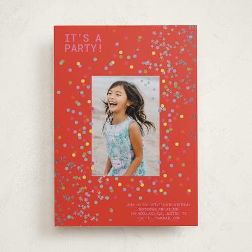 This is a strawberry kids birthday invitations with foil pressed by Inkblot Design called extra special printing on recycled smooth signature in standard