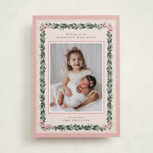 This is a blush photo christmas cards with standard by Itsy Belle Studio called sugarpine printing on recycled smooth signature in standard