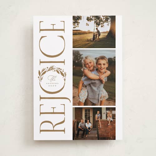 This is a caramel photo christmas cards with standard by Michelle Taylor called greenery details printing on recycled smooth signature in standard
