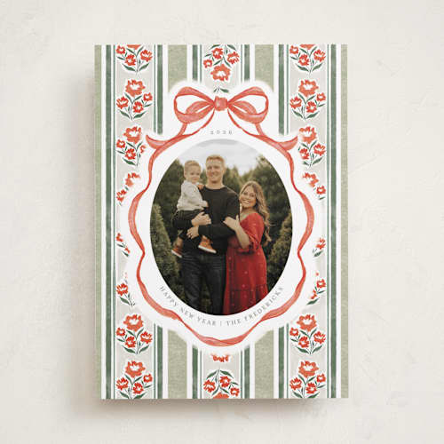 This is a forest photo christmas cards with standard by Jackie Crawford called wildflower holiday ribbon printing on recycled smooth signature in standard