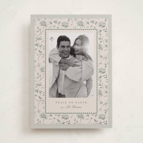 This is a wintermint photo christmas cards with standard by Everett Paper Goods called gingham fleur printing on recycled smooth signature in standard