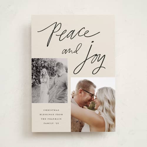 This is a cream photo christmas cards with standard by Kercia Jane called blessings of peace & joy printing on recycled smooth signature in standard