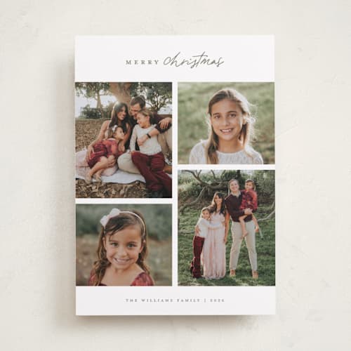 This is a eucalyptus photo christmas cards with standard by Wildfield Paper Co called happy holiday printing on recycled smooth signature in standard