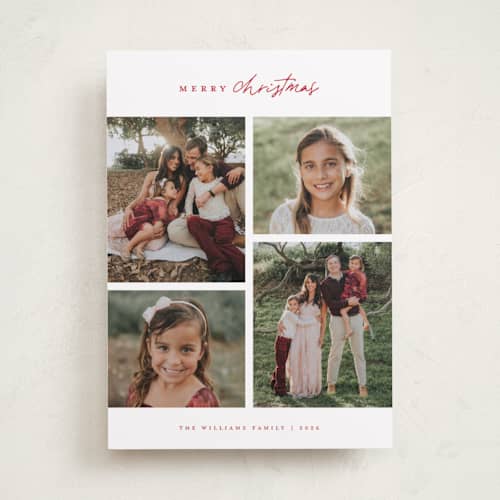 This is a holly berry photo christmas cards with standard by Wildfield Paper Co called happy holiday printing on recycled smooth signature in standard