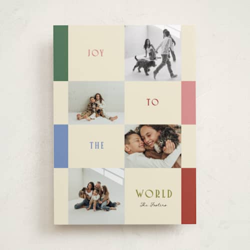 This is a punch photo christmas cards with standard by Pixel and Hank called joy collage printing on recycled smooth signature in standard