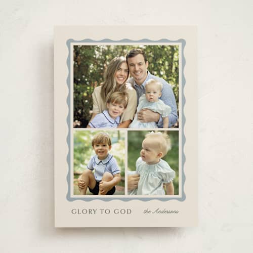 This is a blue jay photo christmas cards with standard by Creo Study called scalloped trio printing on recycled smooth signature in standard