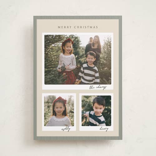 This is a cream photo christmas cards with standard by Robert and Stella called christmas classics printing on recycled smooth signature in standard