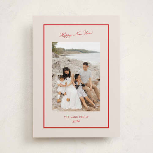 This is a red bow photo christmas cards with standard by Megan Davis called basque printing on recycled smooth signature in standard