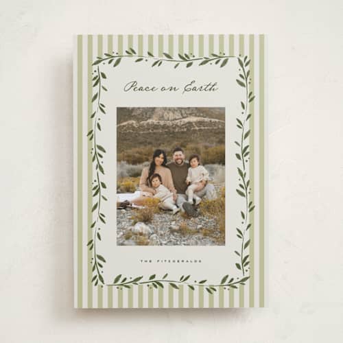This is a mistletoe photo christmas cards with standard by Wildfield Paper Co called cottage stripe printing on recycled smooth signature in standard