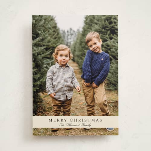 This is a cream photo christmas cards with standard by Baumbirdy called ribbon overlay printing on recycled smooth signature in standard