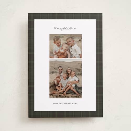 This is a forest photo christmas cards with standard by Itsy Belle Studio called nostalgic plaid printing on recycled smooth signature in standard
