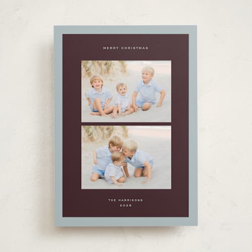 This is a plum photo christmas cards with standard by Snow and Ivy called in stereo printing on recycled smooth signature in standard