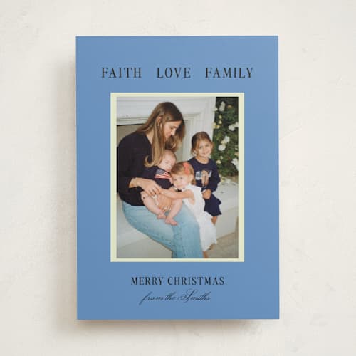 This is a cornflower photo christmas cards with standard by Ani Somi called blue christmas printing on recycled smooth signature in standard