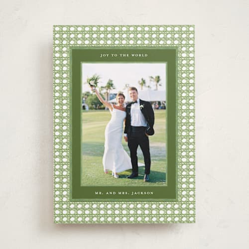 This is a sage photo christmas cards with standard by Bayberry Kate called cane border printing on recycled smooth signature in standard