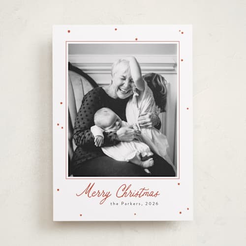 This is a cranberry photo christmas cards with standard by Lottie Aldarwish called frosted berries printing on recycled smooth signature in standard