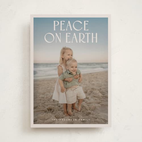 This is a sand photo christmas cards with standard by Nicole Walsh called modern peace printing on recycled smooth signature in standard