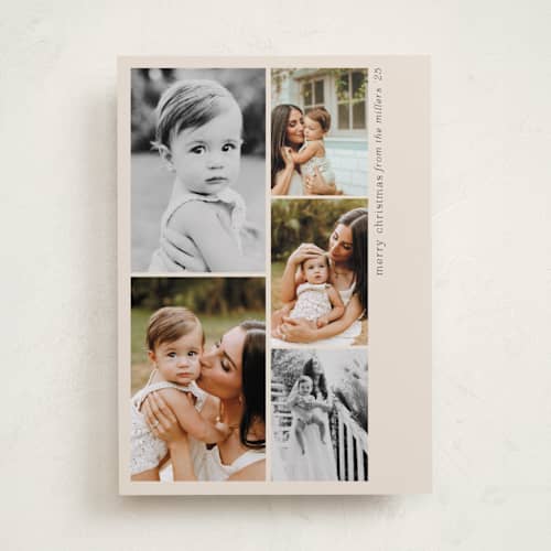 This is a buttercream photo christmas cards with standard by Morgan Kendall called cinq printing on recycled smooth signature in standard