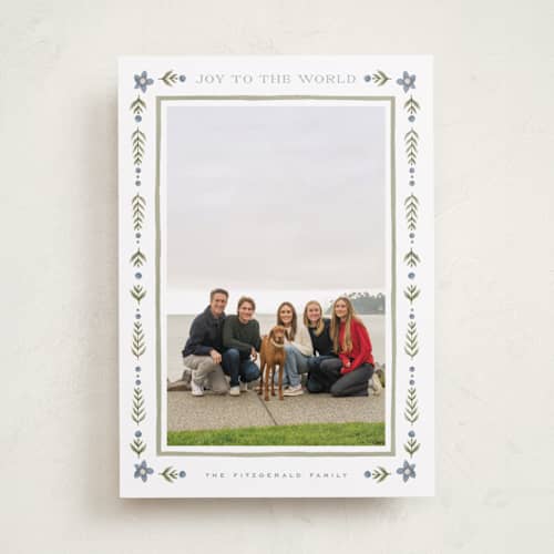 This is a juniper photo christmas cards with standard by Wildfield Paper Co called folk border printing on recycled smooth signature in standard