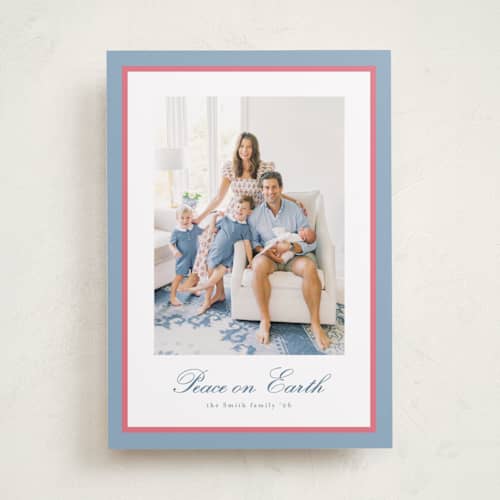 This is a blue jay photo christmas cards with standard by Christy Hy Lee called joyful printing on recycled smooth signature in standard
