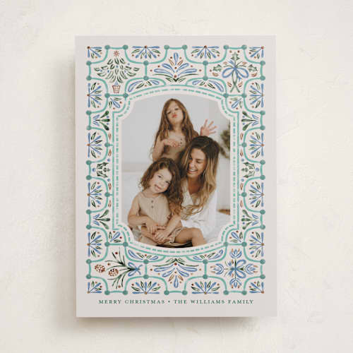 This is a aqua photo christmas cards with standard by Paper Sun Studio called festive folk frame printing on recycled smooth signature in standard