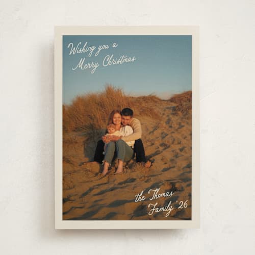 This is a cream photo christmas cards with standard by Robert and Stella called postcard christmas printing on recycled smooth signature in standard