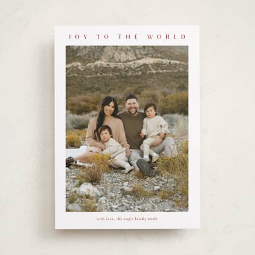 This is a berry photo christmas cards with standard by Stacey Meacham called simple joy printing on recycled smooth signature in standard