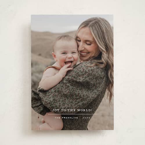 This is a snow photo christmas cards with standard by Paper Raven Co. called the simple joys printing on recycled smooth signature in standard
