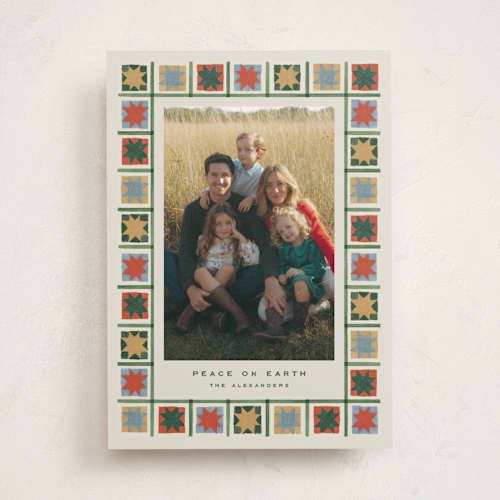This is a cream photo christmas cards with standard by Amy Kross called morning star printing on recycled smooth signature in standard