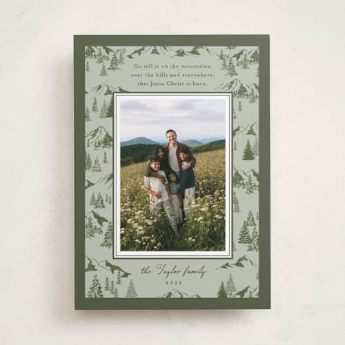 This is a sage photo christmas cards with standard by Alethea and Ruth called mountain toile printing on recycled smooth signature in standard