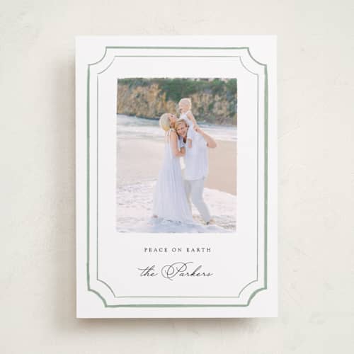 This is a juniper photo christmas cards with standard by Emily Betts called painted peace printing on recycled smooth signature in standard